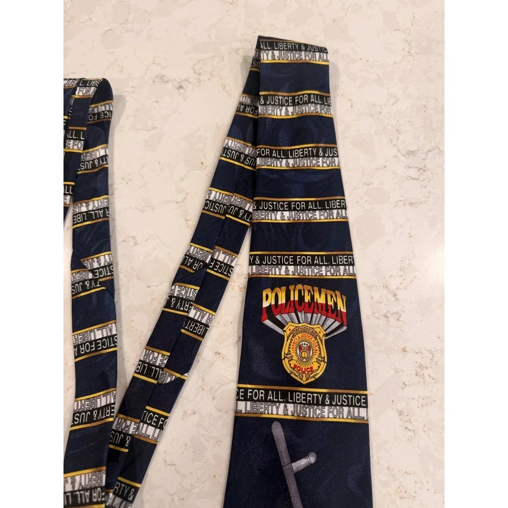 Steven Harris Mens Police Tie Liberty Justice For All Handcuffs Badge Navy‎ Blue